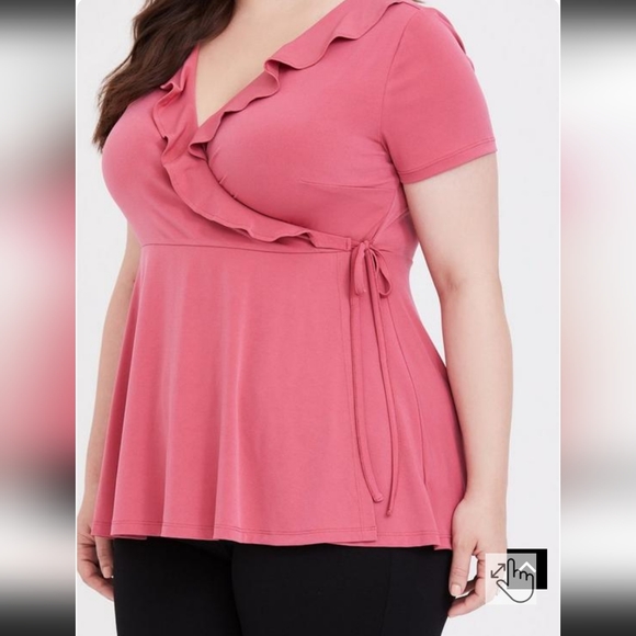 torrid Tops - TORRID Studio Knit Surplice Ruffle Wrap Top